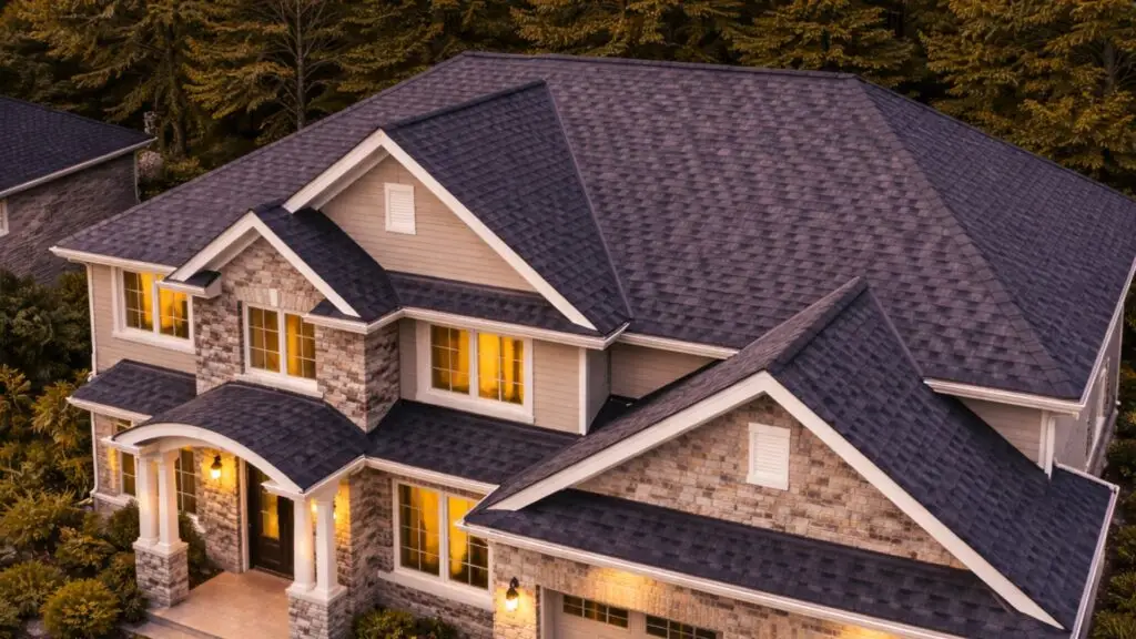 Residential roof replacement with dark asphalt shingles on a North York home.